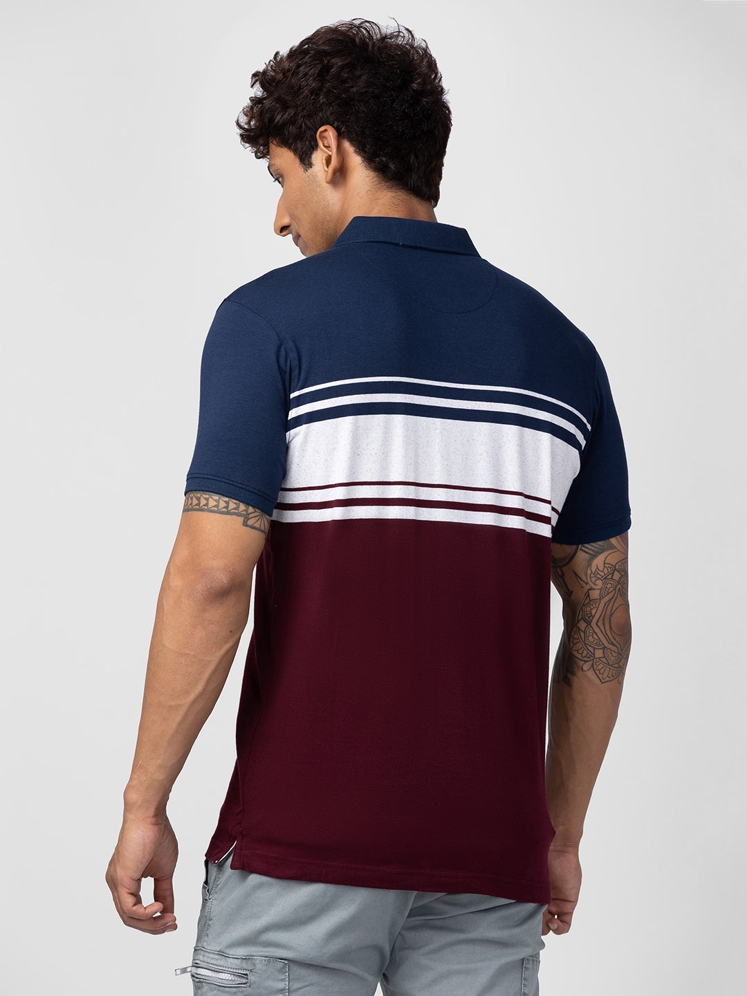 Spykar Men Wine Cotton Regular Fit Half Sleeve Printed Polo T-Shirt