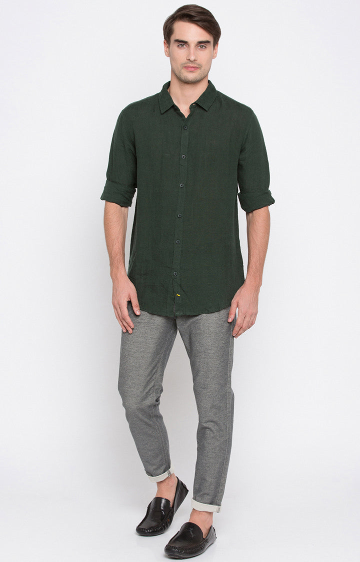 Spykar Men'S Green Cotton Solid Casual Shirts