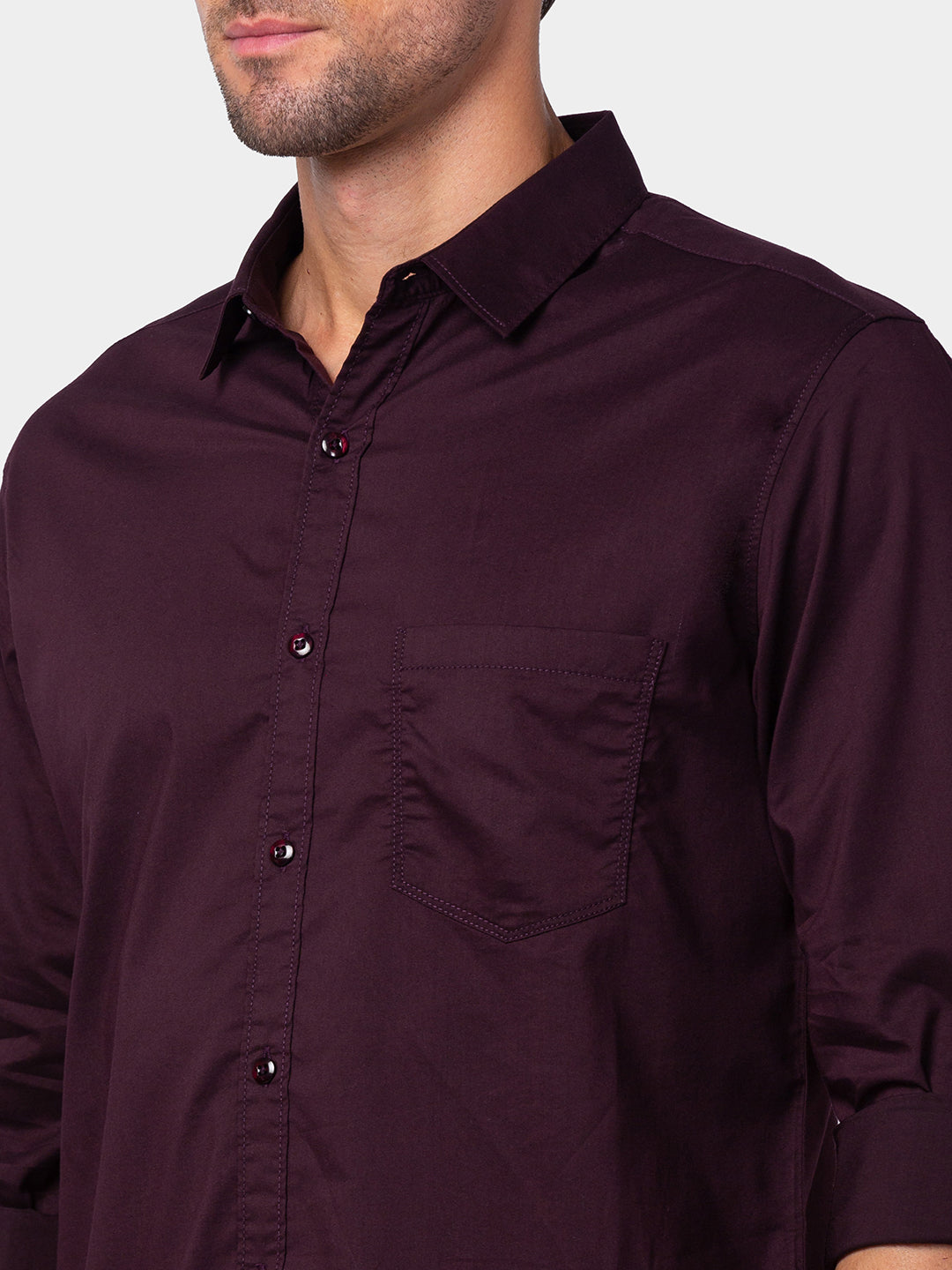 Spykar Men Wine Red Cotton Slim Fit Plain Shirt