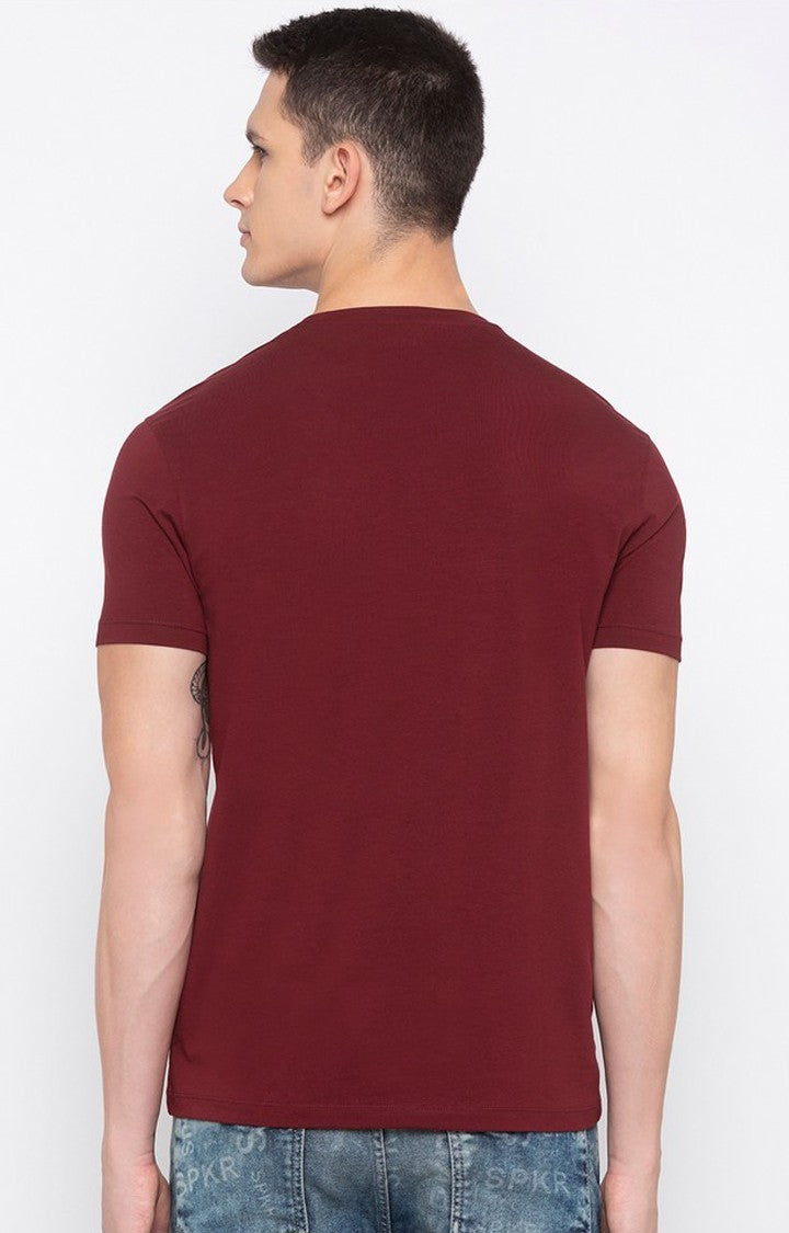 Spykar Men Maroon Printed T-Shirt