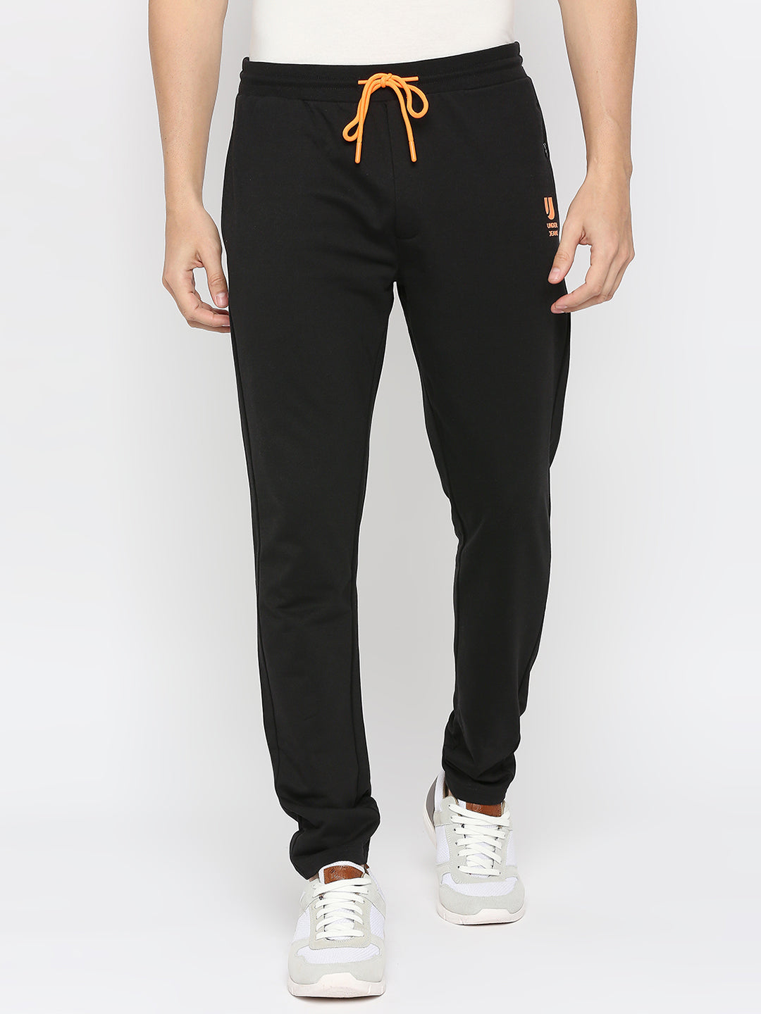 Men Premium Cotton Blend Black Trackpant- Underjeans By Spykar