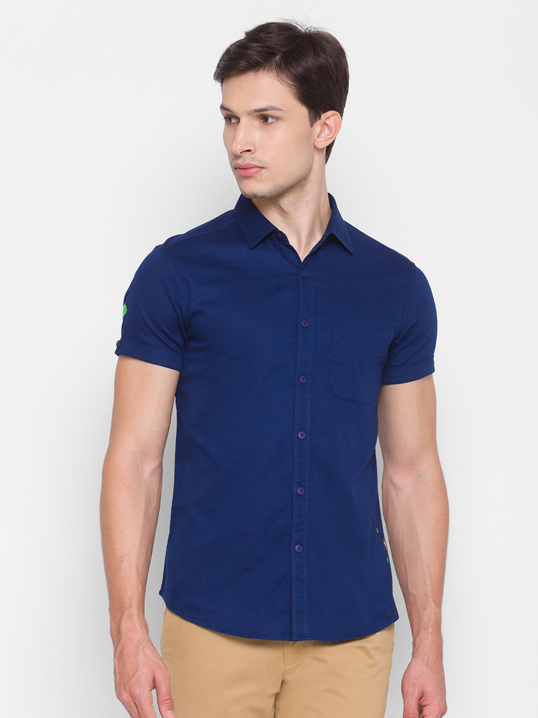 Spykar Slim Fit Blue Cotton Men Shirt