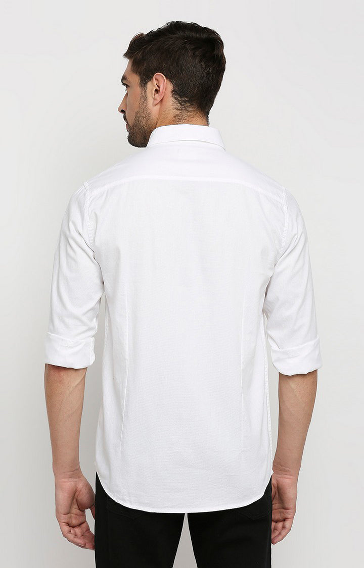 Spykar Men White Cotton Regular Fit Full Sleeve Casual Shirt