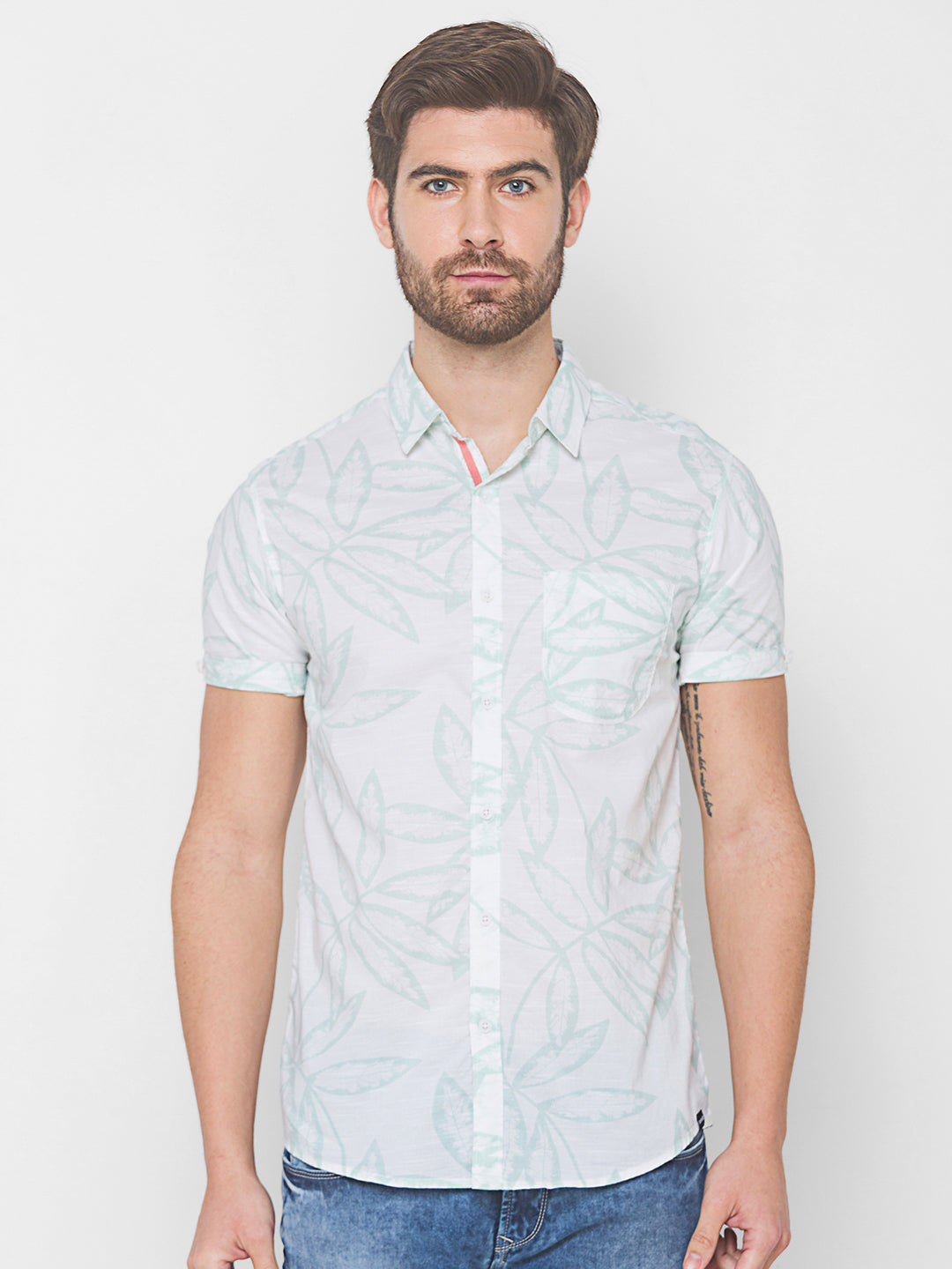 Spykar Men Mint Green Cotton Shirts (Slim)