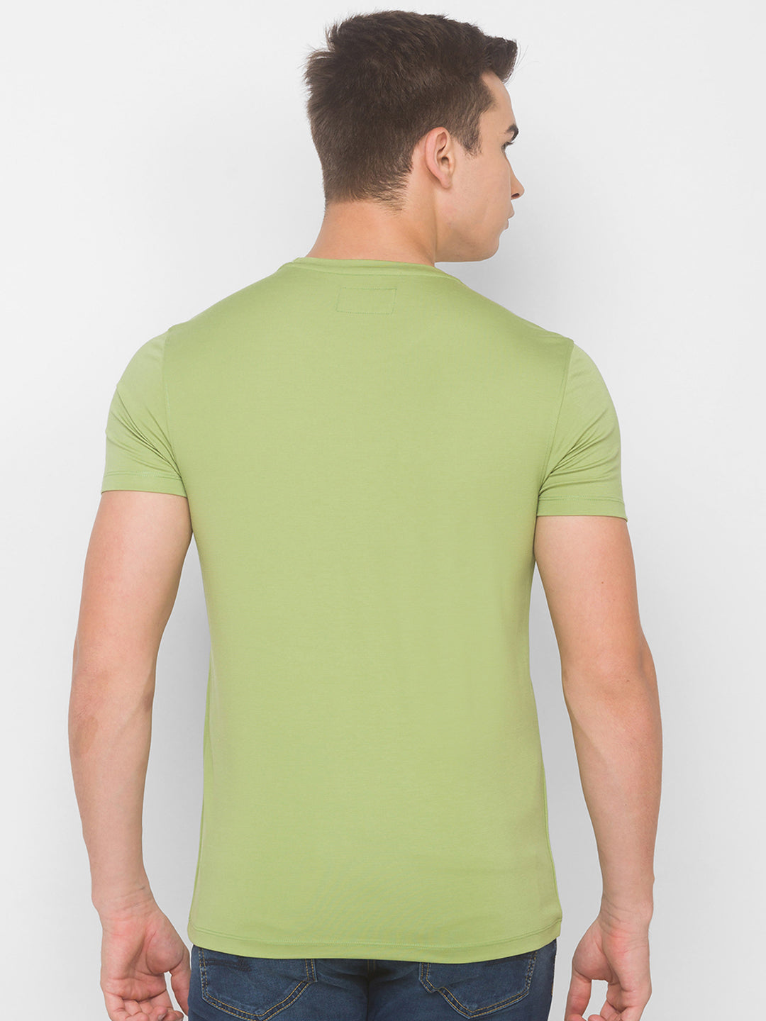 Spykar Men Green Cotton Slim Fit Round Neck T-Shirt