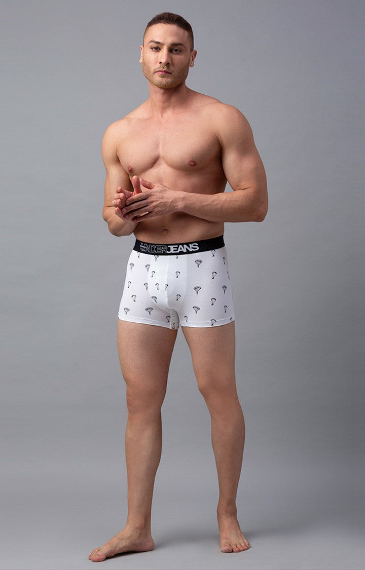 Underjeans By Spykar Men White Printed Trunks