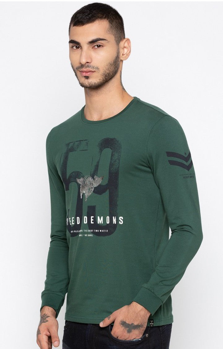 Spykar Green Printed Slim Fit Men T-Shirts