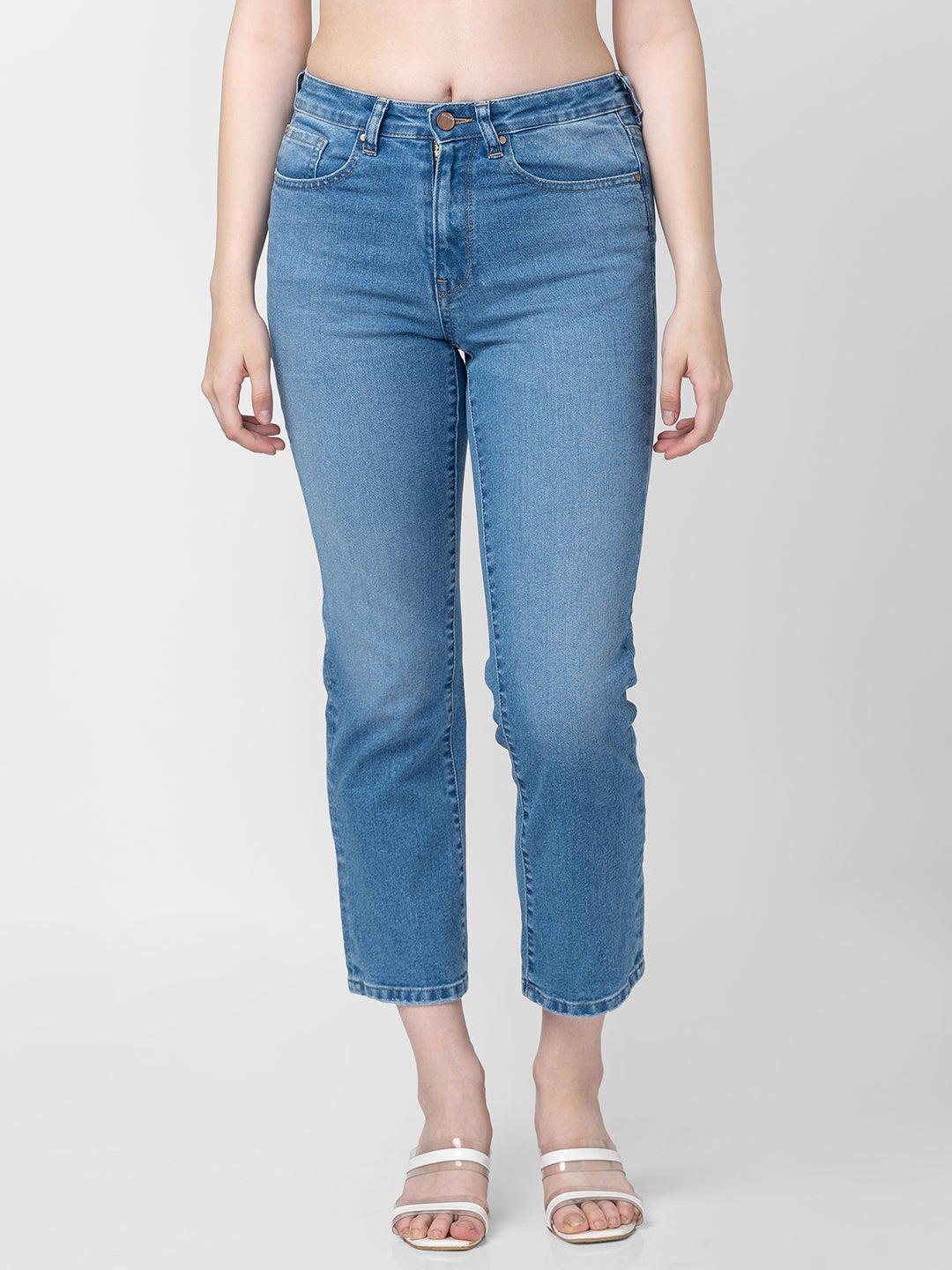 Spykar Women Light Blue Cotton Slim Straight Fit Ankle Length Jeans (Emma)