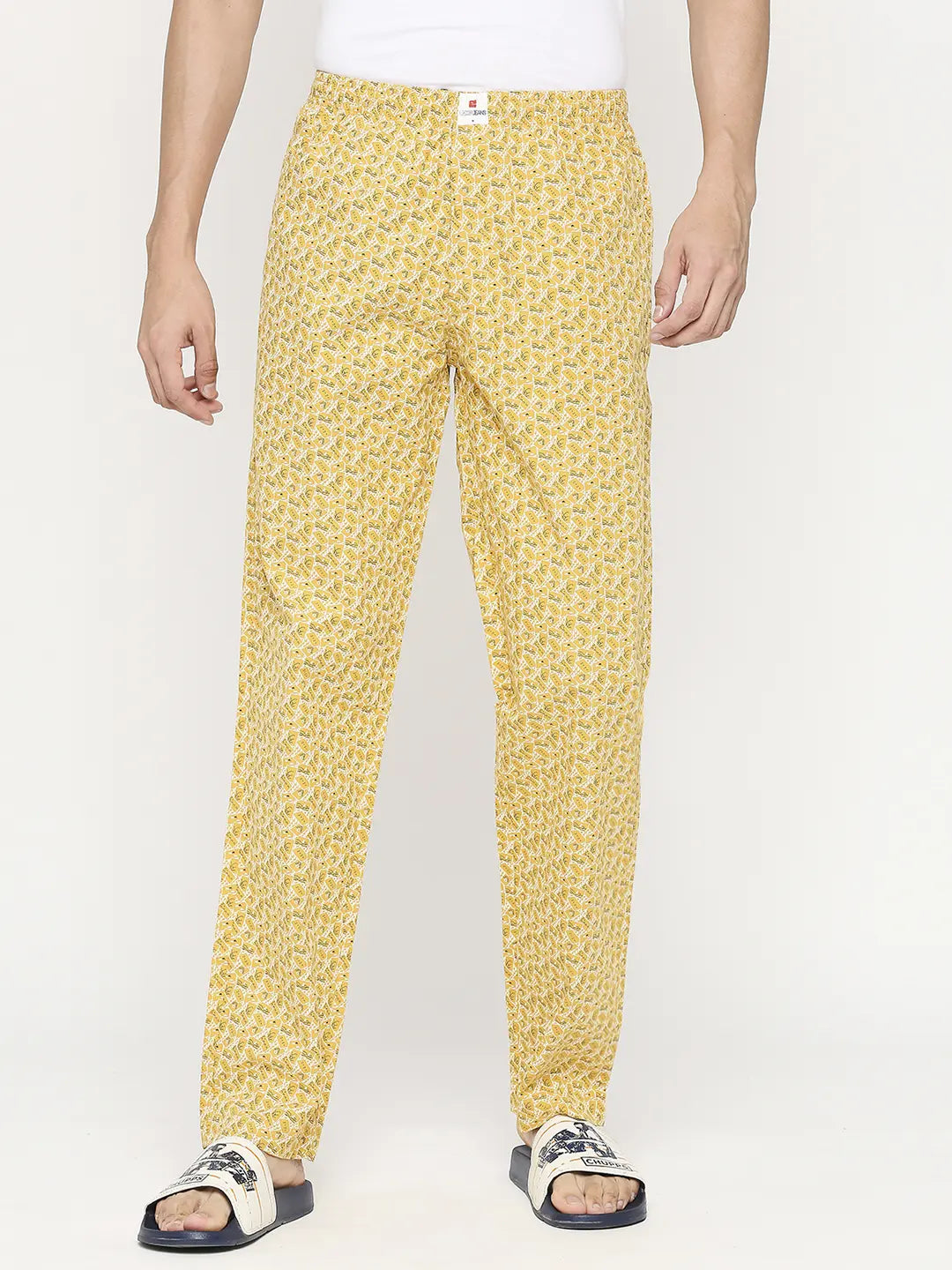 Men Premium Ochre Cotton Regular Fit Pyjama - Underjeans by Spykar