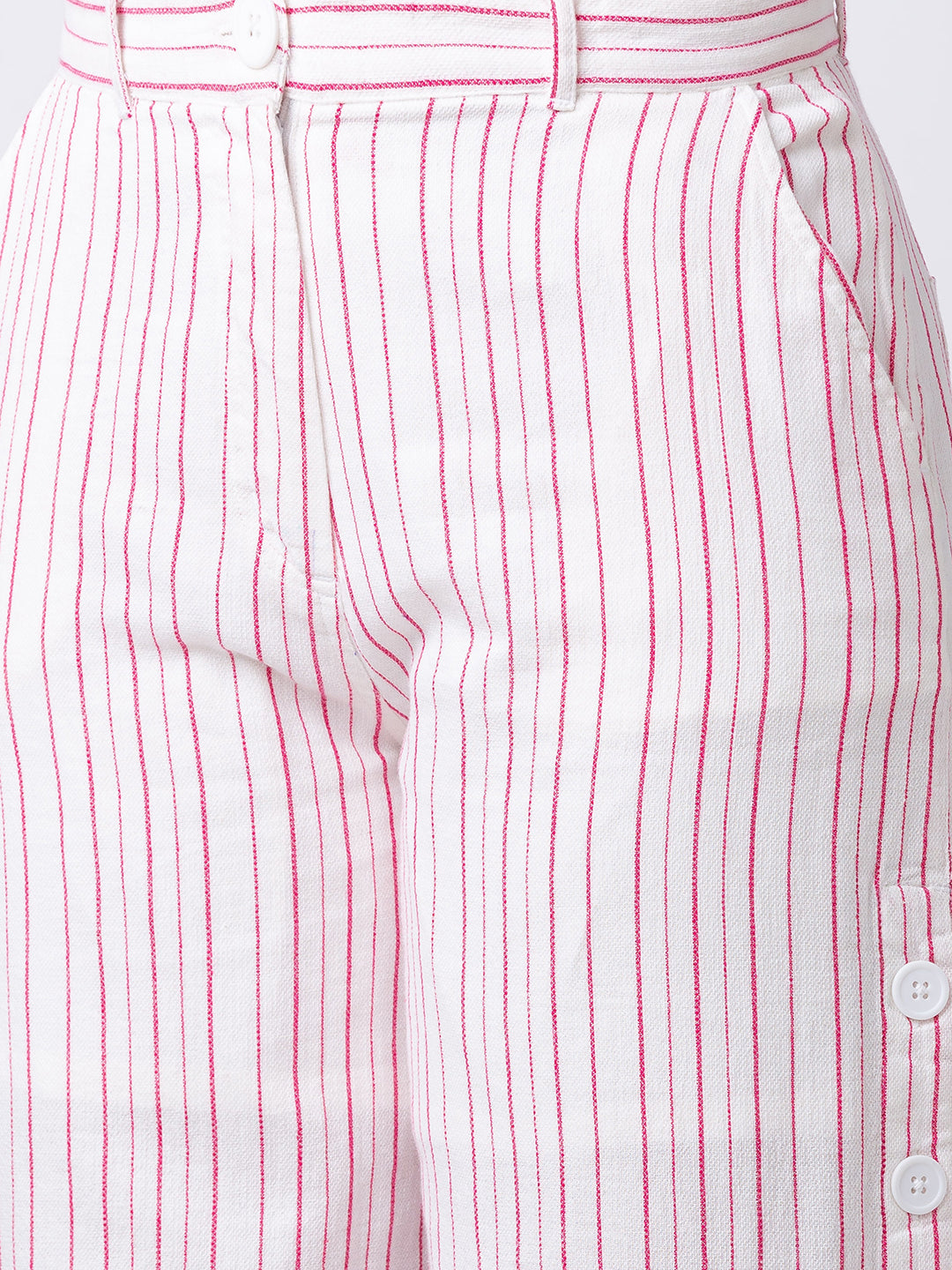 Spykar Women Pink Cotton blend Bootcut Fit Ankle Length Striped Pants