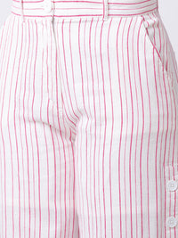 Spykar Women Pink Cotton blend Bootcut Fit Ankle Length Striped Pants