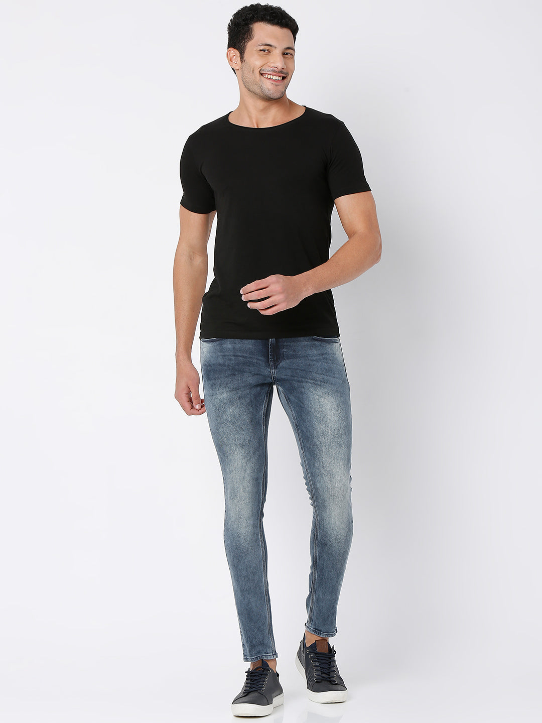 Spykar Men Mid Grey Cotton Super Slim Fit Tapered Length Jeans (Super Skinny)