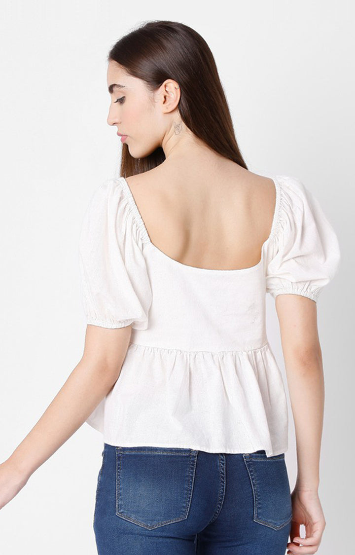 Spykar White Cotton Women Top