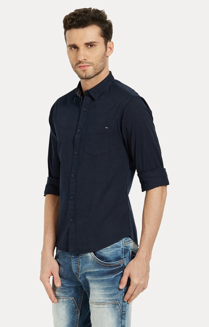 Spykar Men'S Blue Cotton Solid Casual Shirts