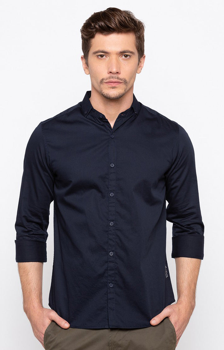 Spykar Men'S Blue Cotton Solid Casual Shirts