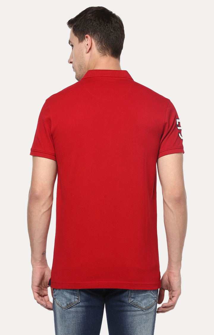 Spykar Red Solid Slim Fit Polo T-Shirt