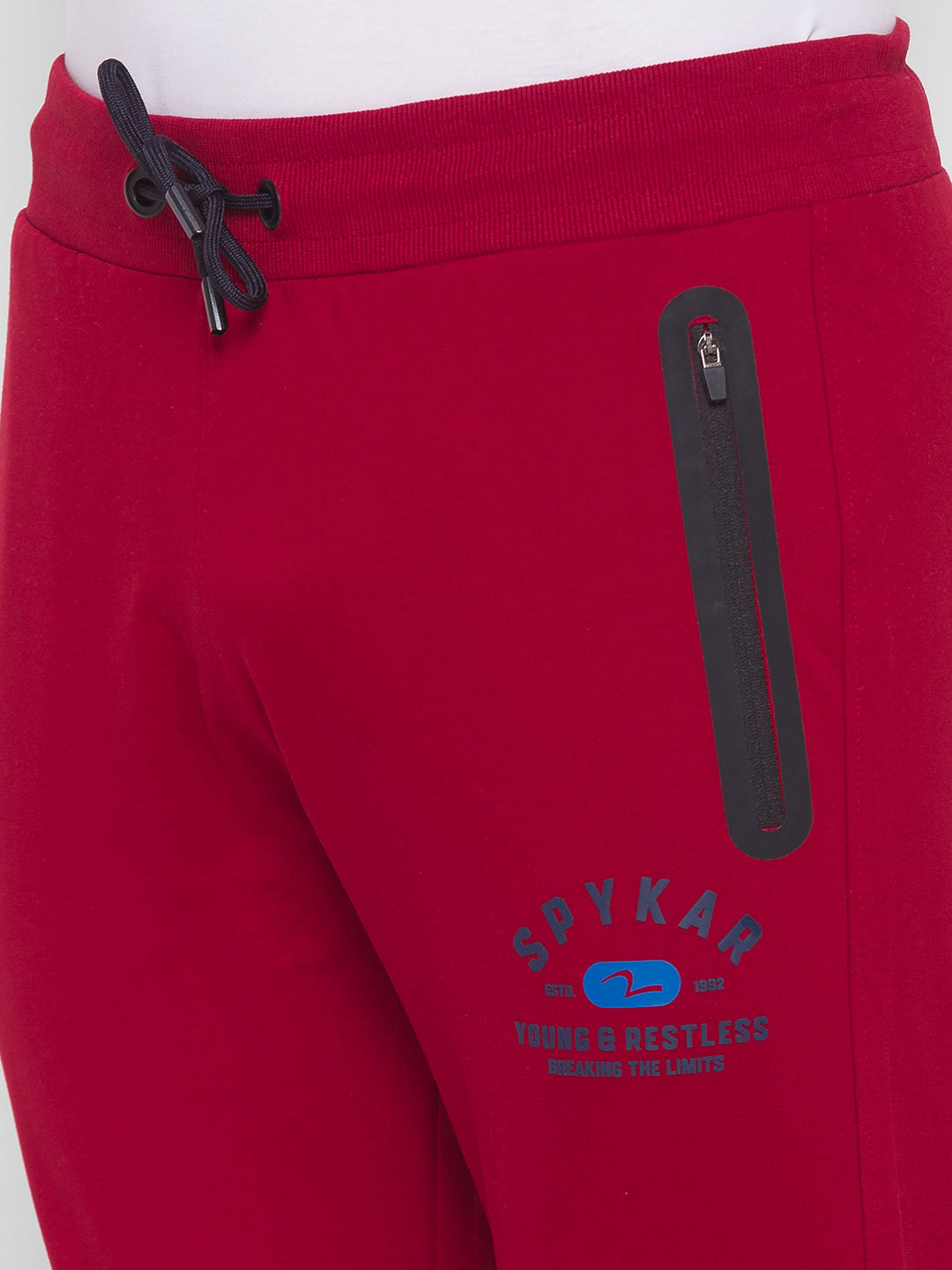 Spykar Men Red Cotton Slim Fit Mid Rise Trackpant