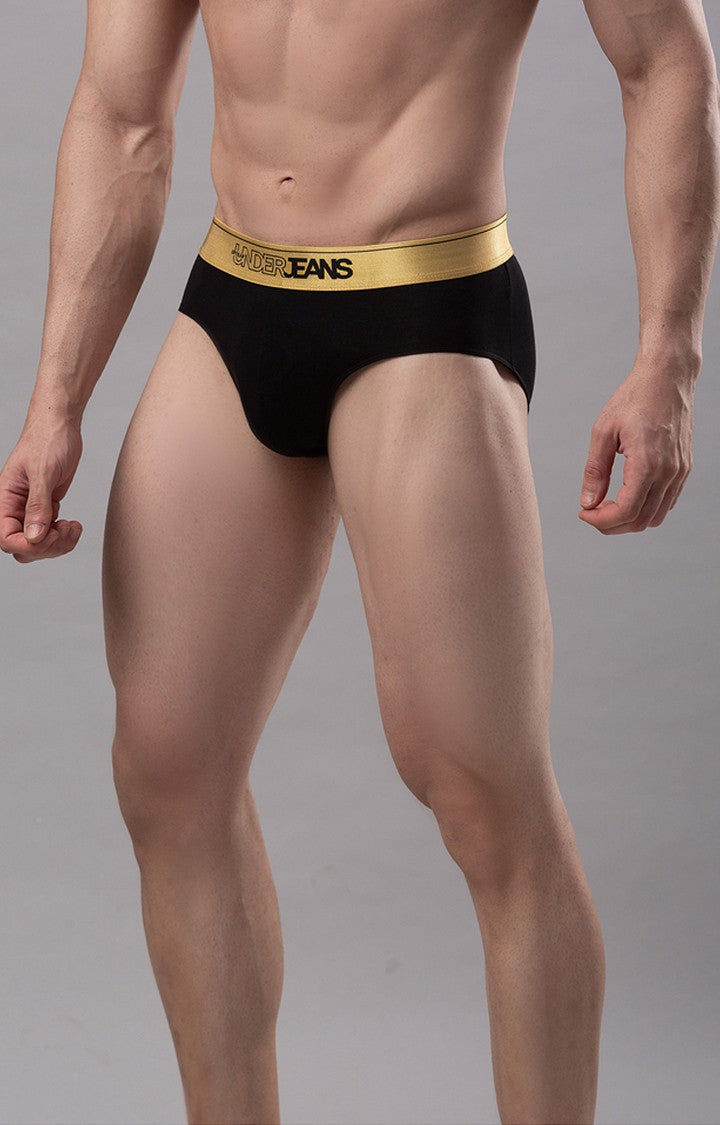 Underjeans By Spykar Black Solid Briefs For Men