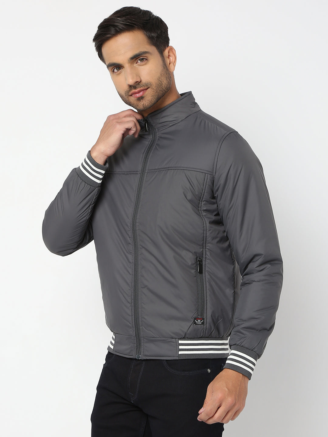 Spykar Men Charcoal Nylon Regular Fit Jacket