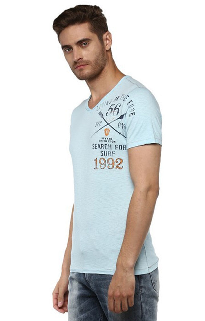 Spykar Cotton Blue Solid Men T-Shirts