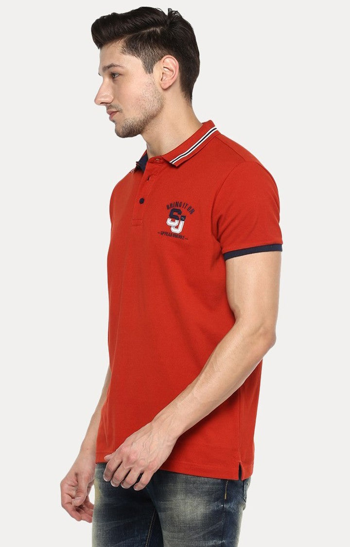 Spykar Orange Solid Slim Fit Polo T-Shirt