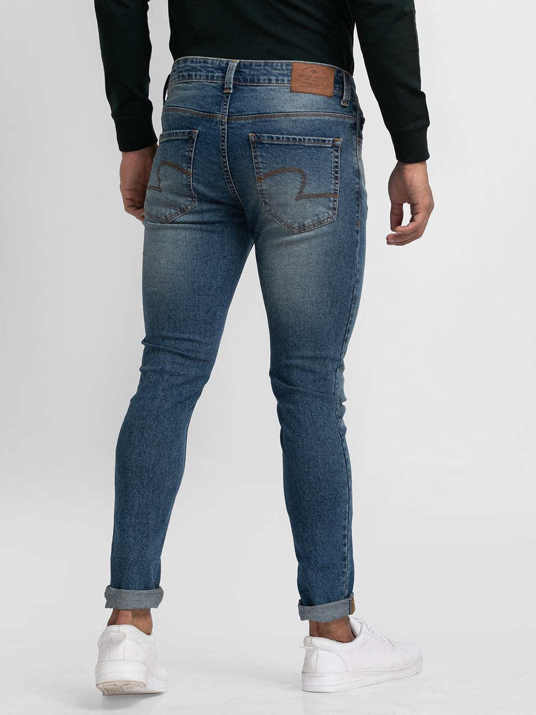 Spykar Vintage Blue Cotton Super Slim Fit Tapered Length Jeans For Men (Super Skinny)