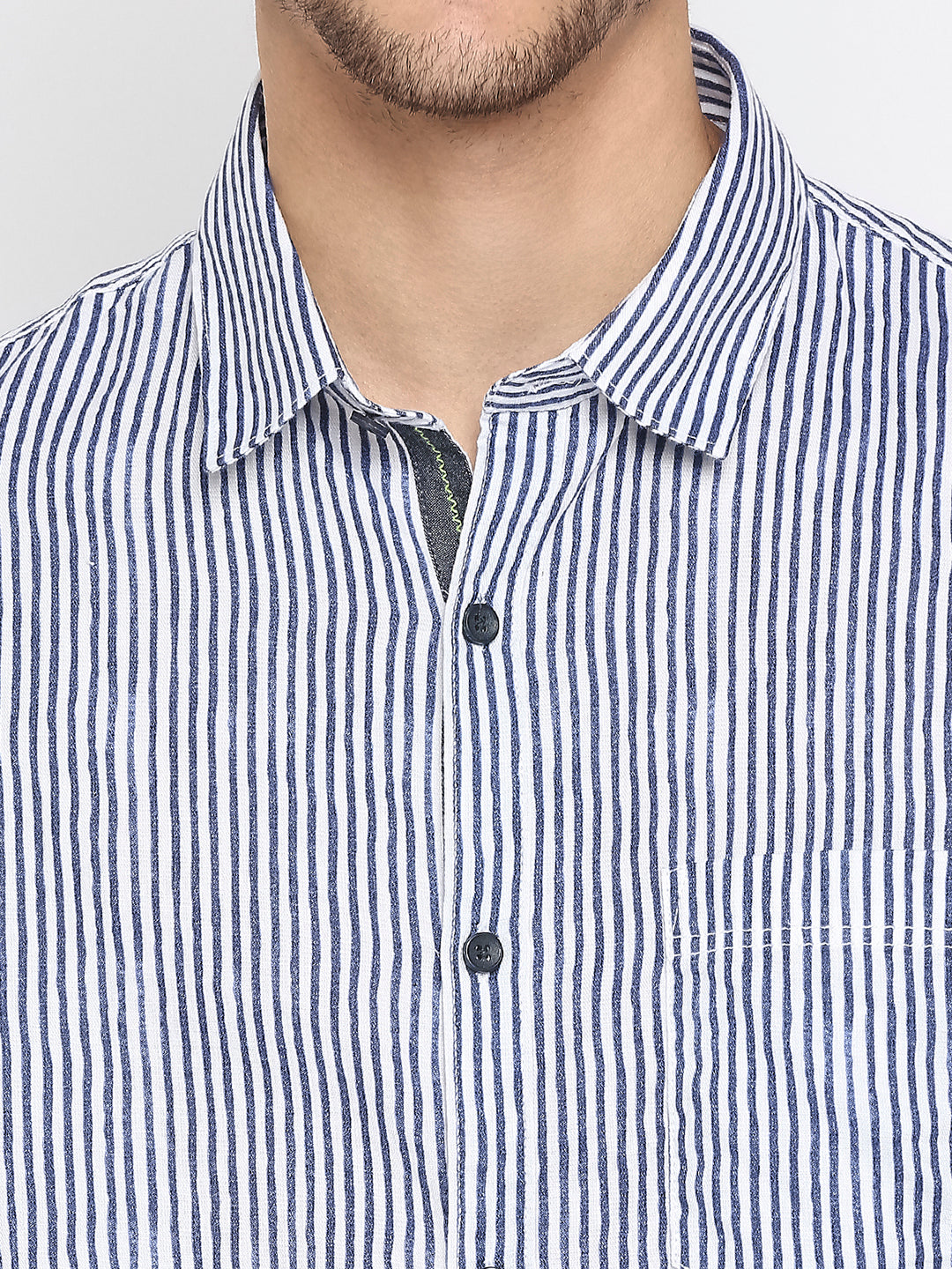 Spykar Indigo Blue Cotton Full Sleeve Stripes Shirt For Men