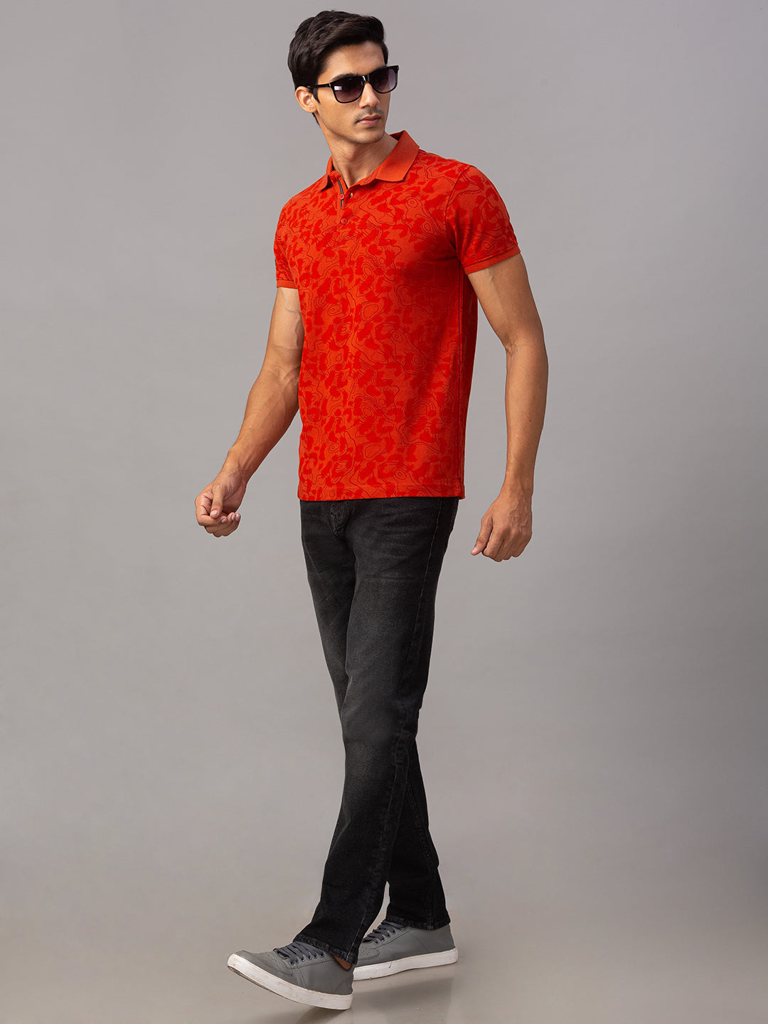 Spykar Men Orange Cotton Slim Fit Polo T-Shirt