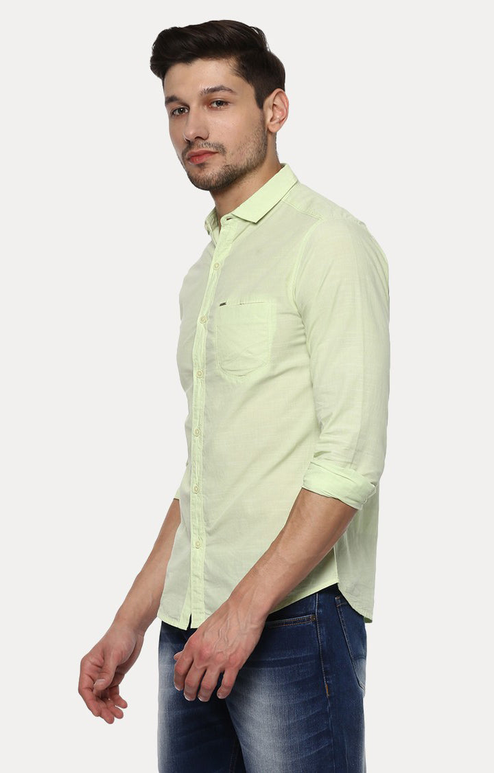 Spykar Men'S Green Cotton Melange Casual Shirts