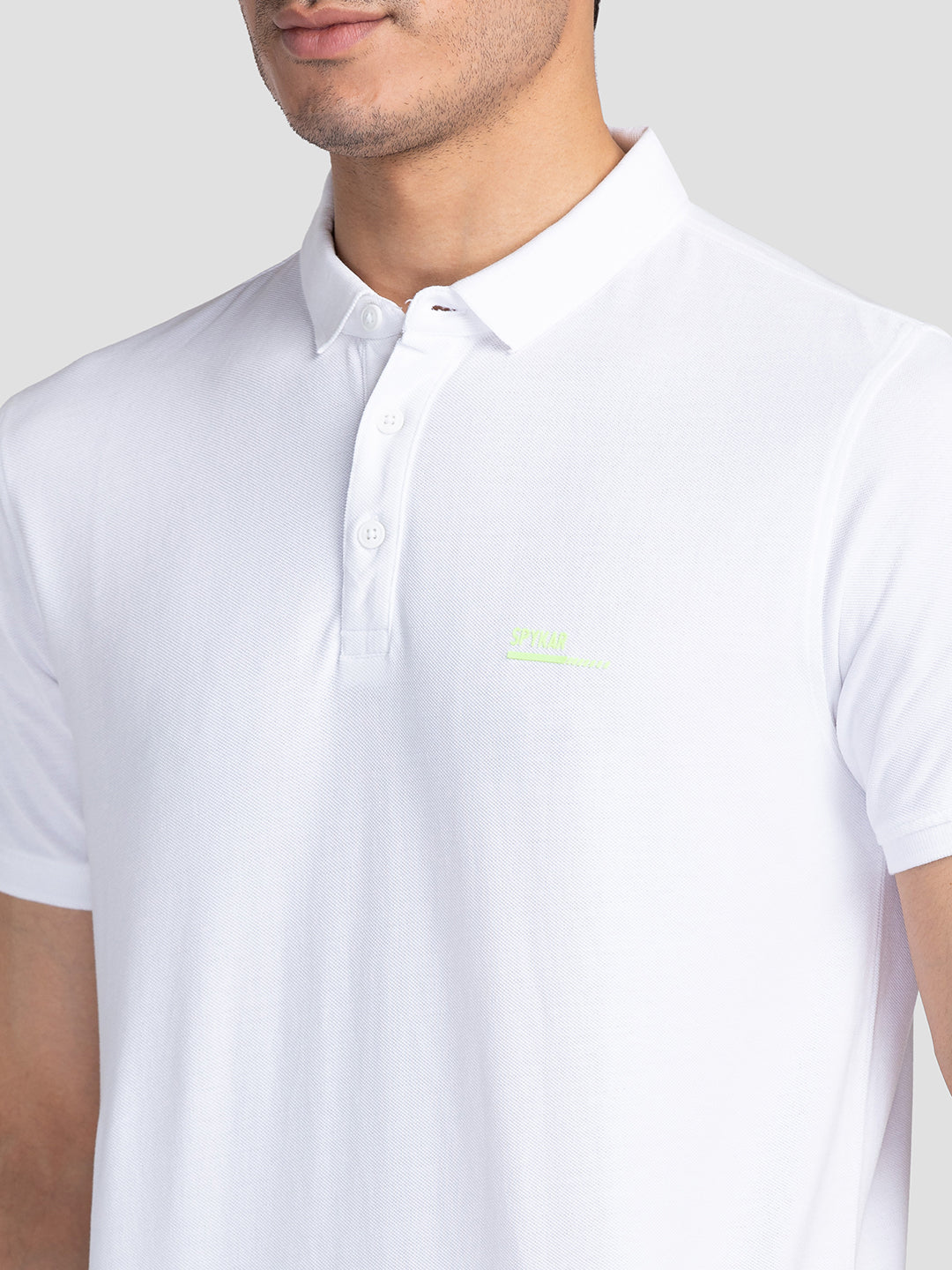 Spykar Men White Cotton Slim Fit Polo Plain T-Shirt