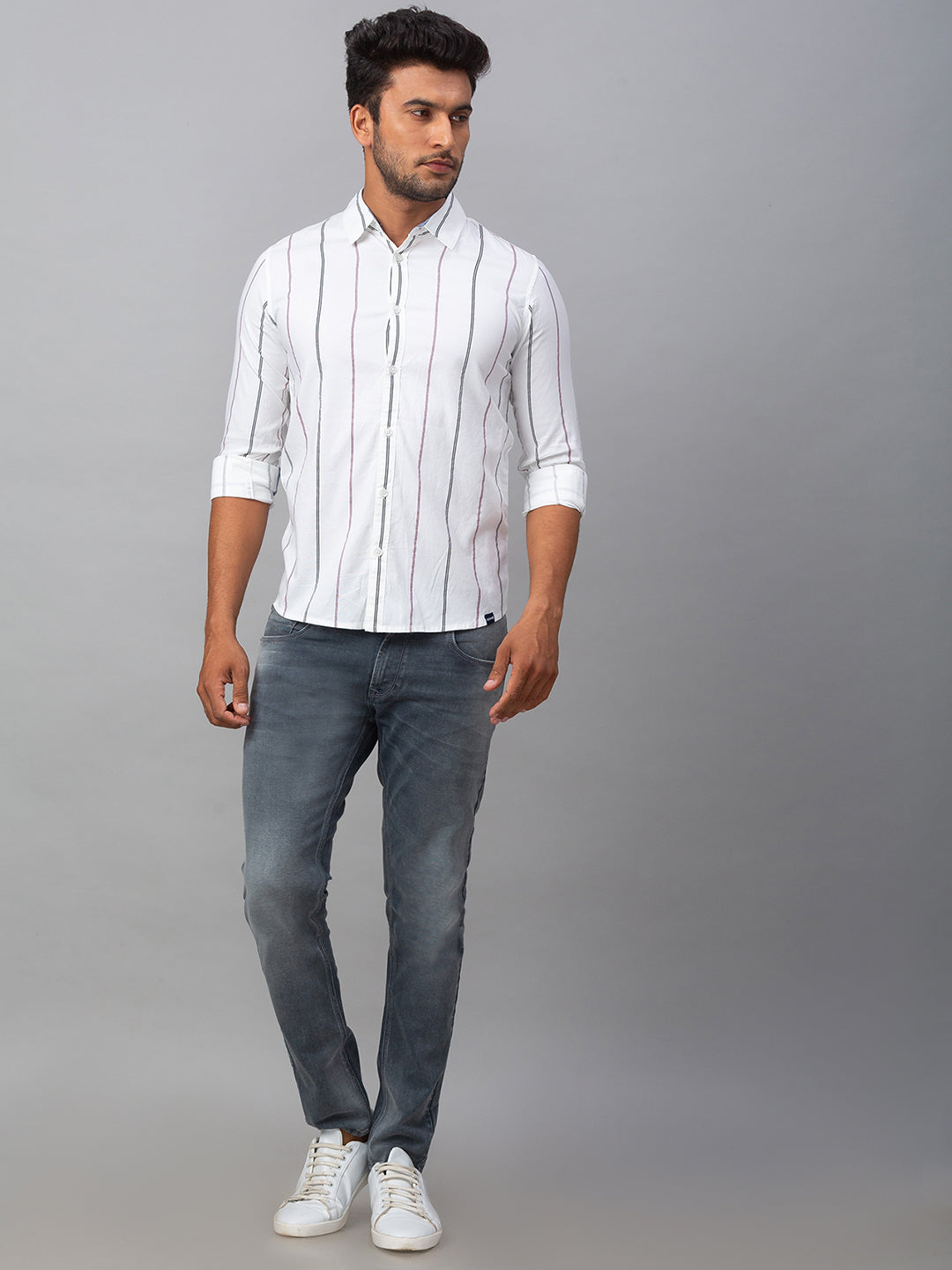 Spykar Men White Cotton Slim Fit Shirt