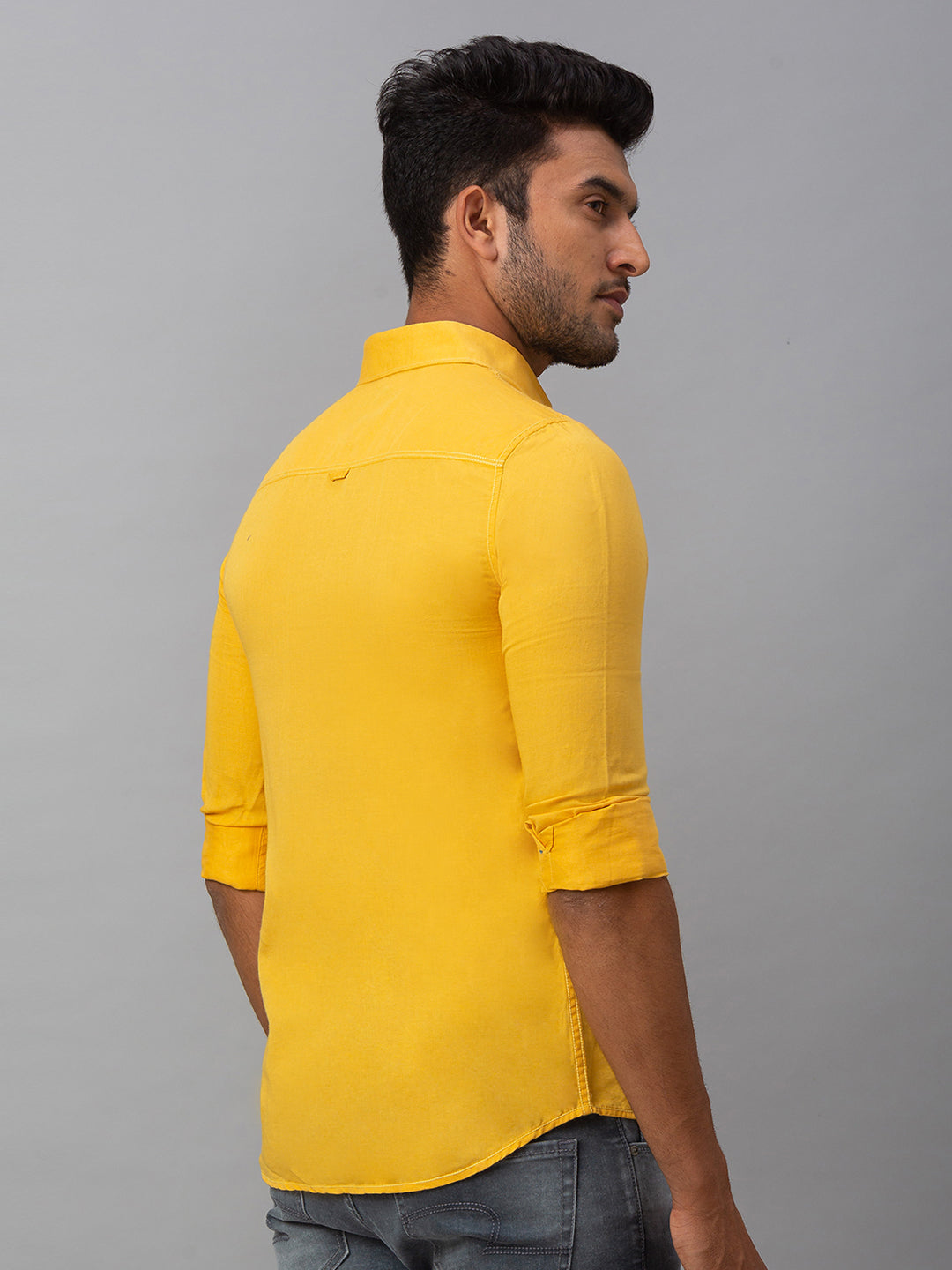 Spykar Men Yellow Cotton Slim Fit Shirt