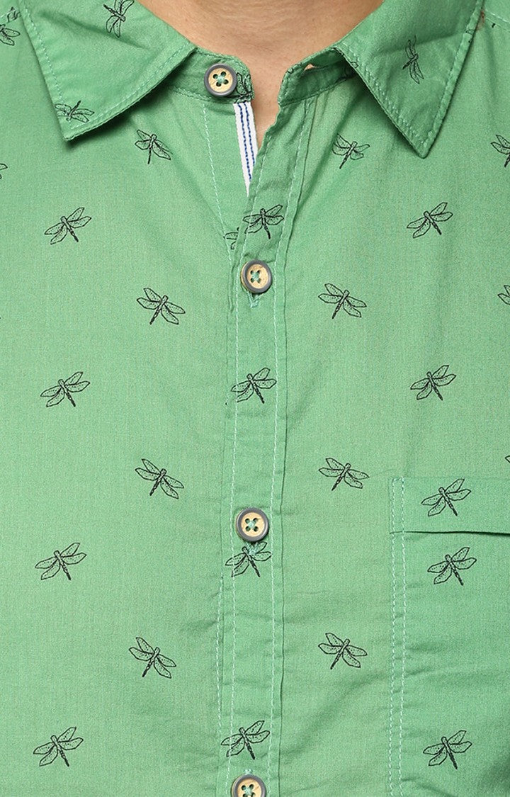 Spykar Men'S Green Cotton Printed Casual Shirts