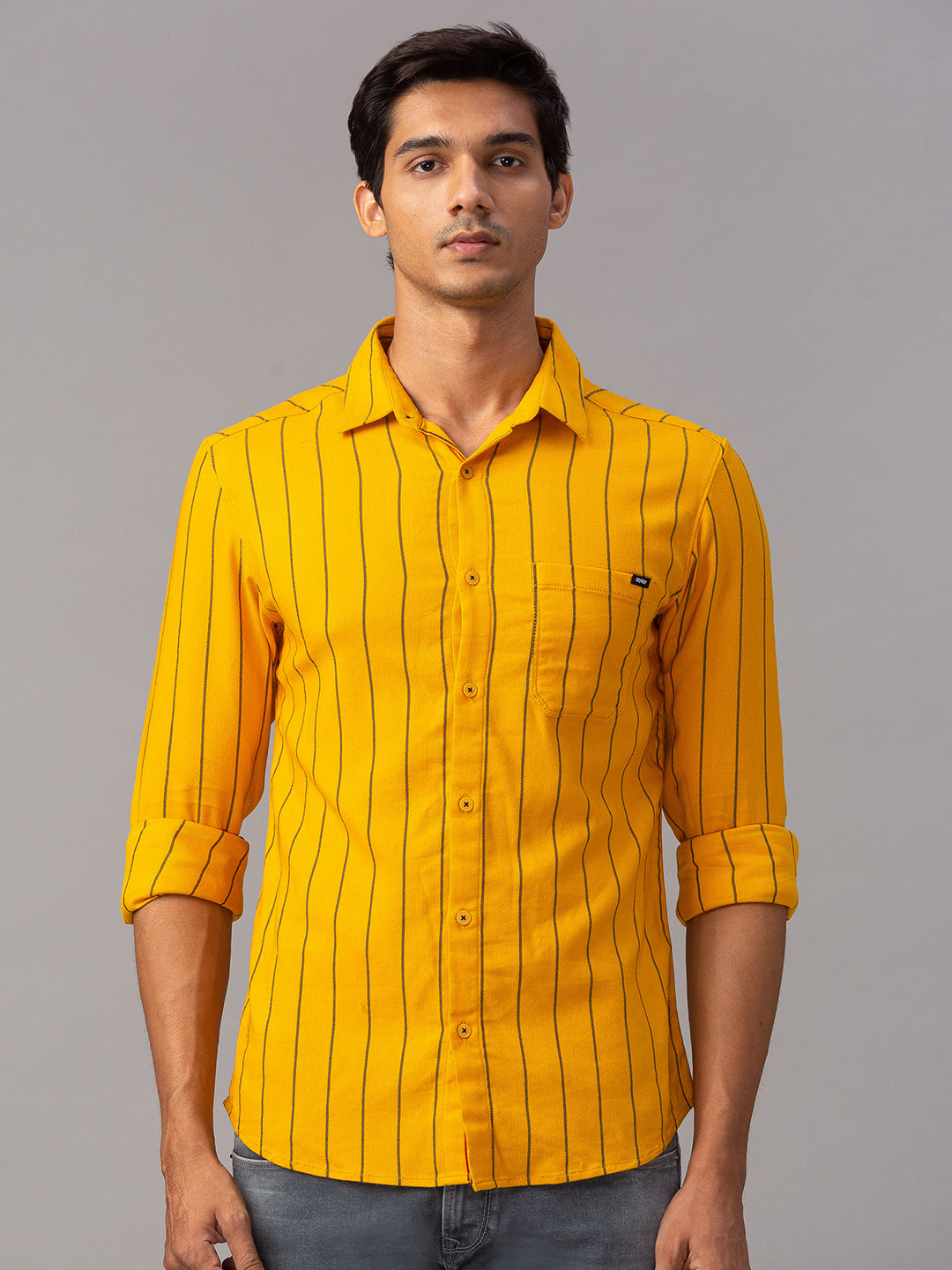 Spykar Men Yellow Cotton Slim Fit Shirt