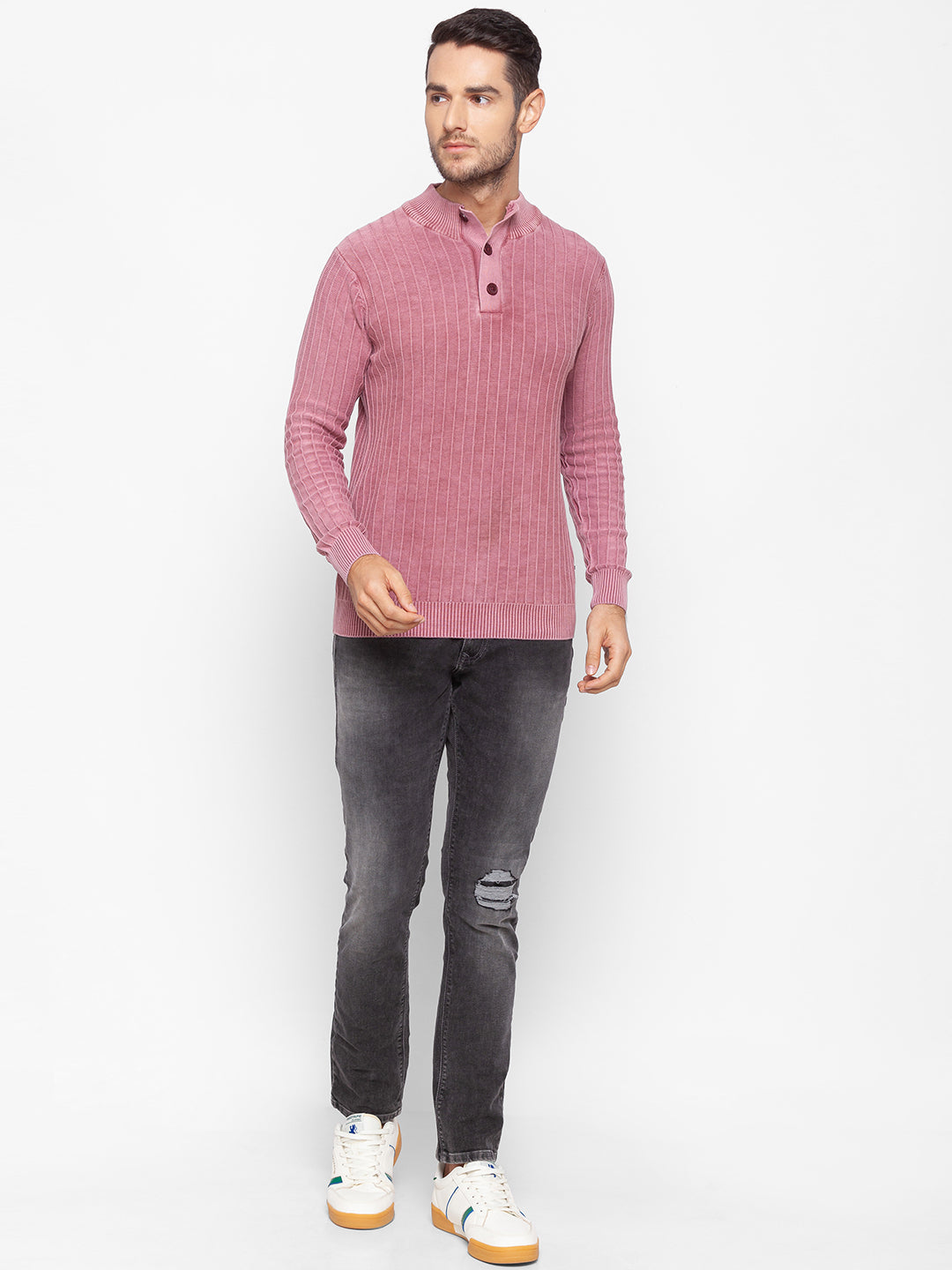 Spykar Pink Cotton Men Sweater