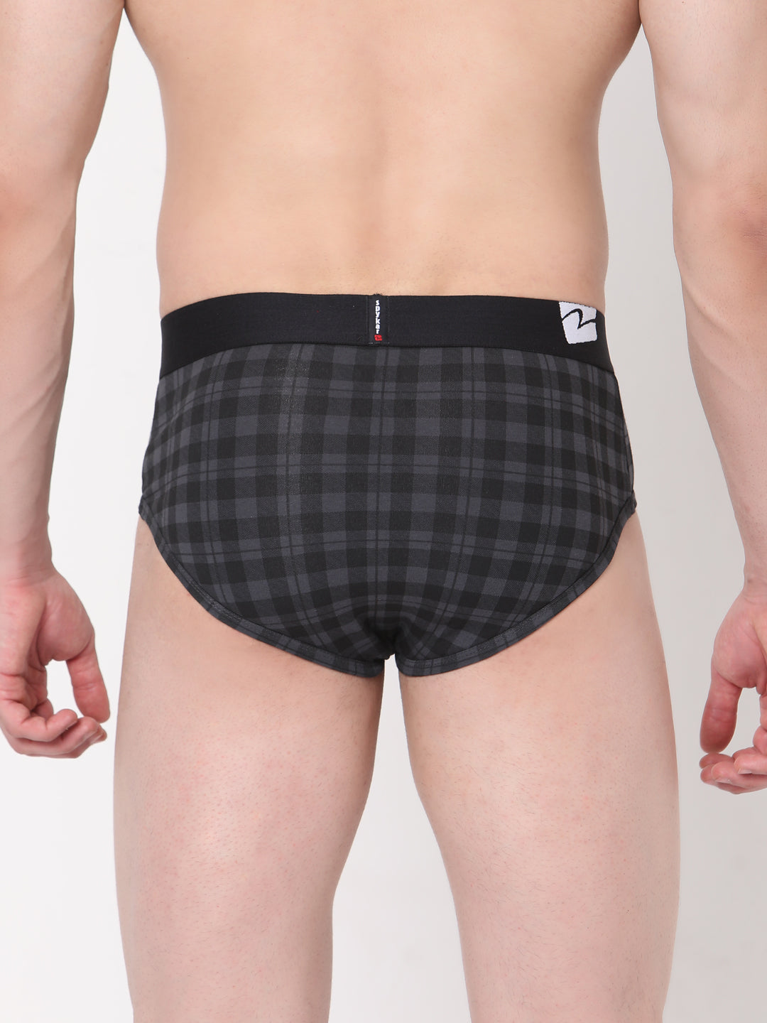 Men Premium Cotton Blend Black-Check Brief - (Pack of 2)- UnderJeans by Spykar