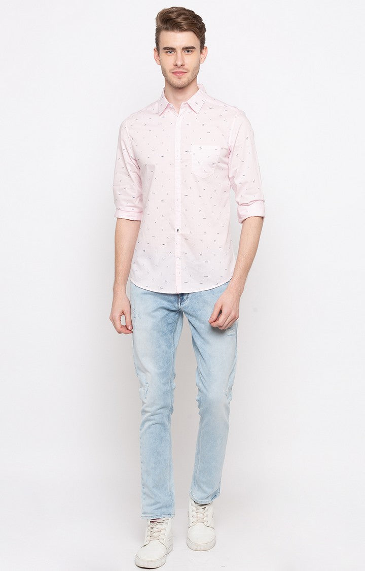 Spykar Men'S Pink Cotton Printed Casual Shirts