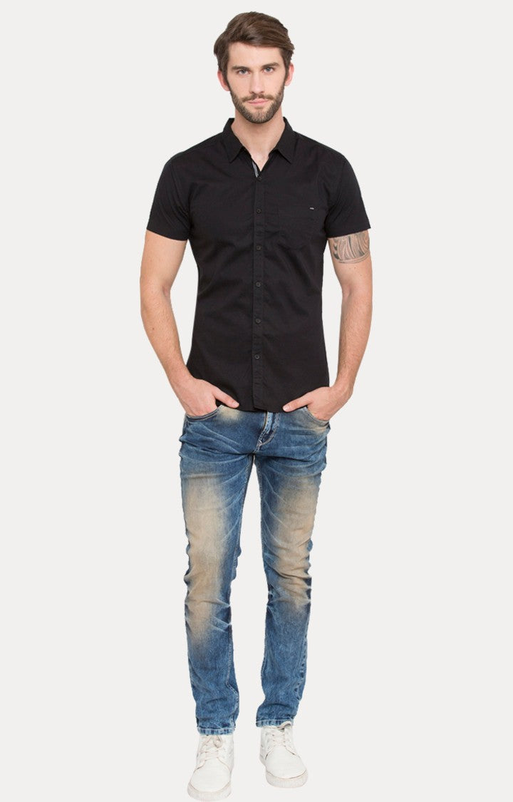 Spykar Men'S Black Cotton Solid Casual Shirts