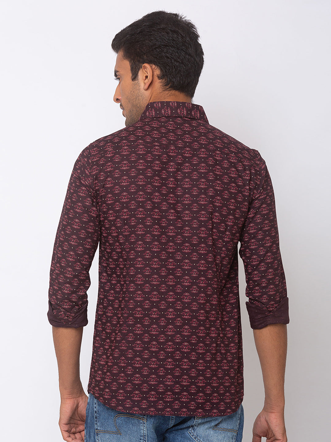 Spykar Men Wine Red Cotton Slim Fit Shirt