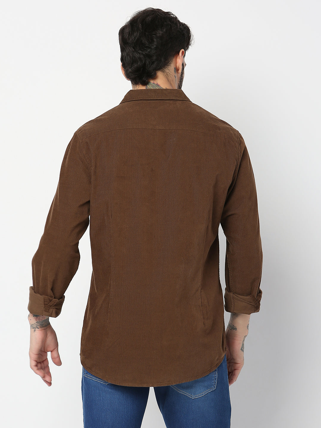 Spykar Men Mud Brown Cotton Slim Fit Plain Shirts