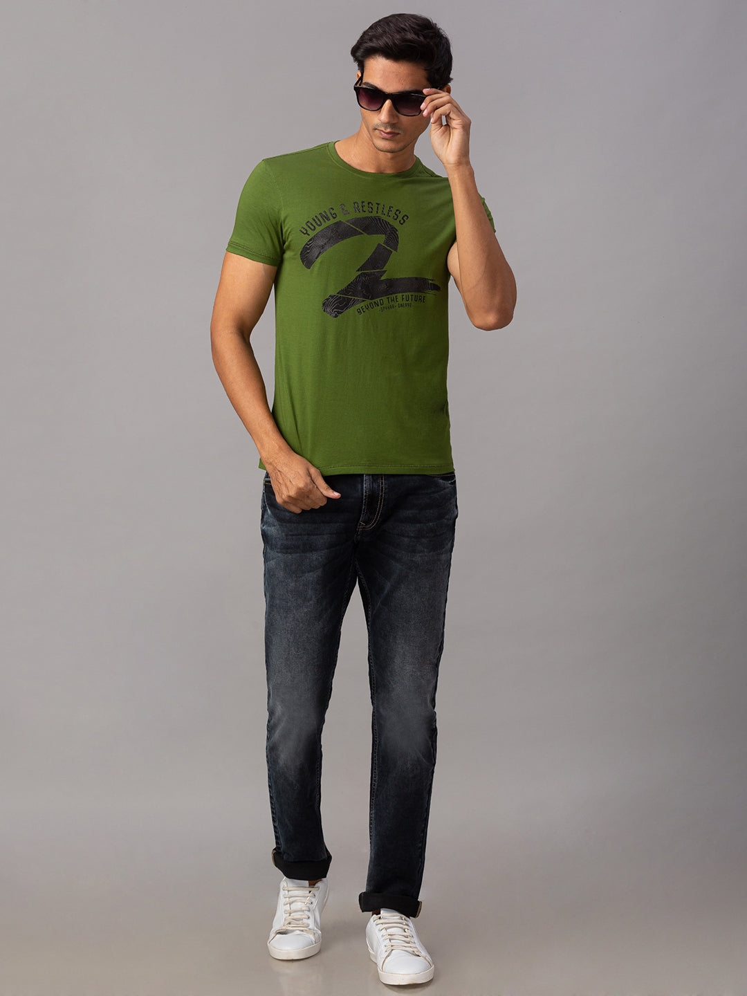 Spykar Men Green Cotton Slim Fit T-Shirt (Slim)