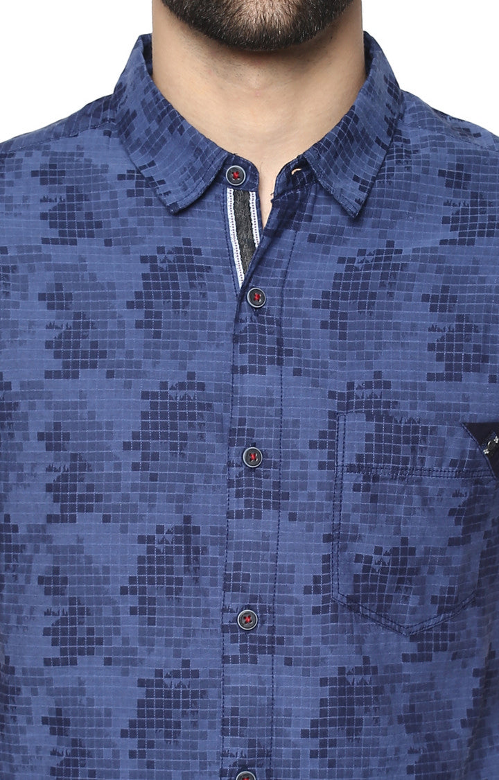 Spykar Men'S Blue Cotton Printed Casual Shirts