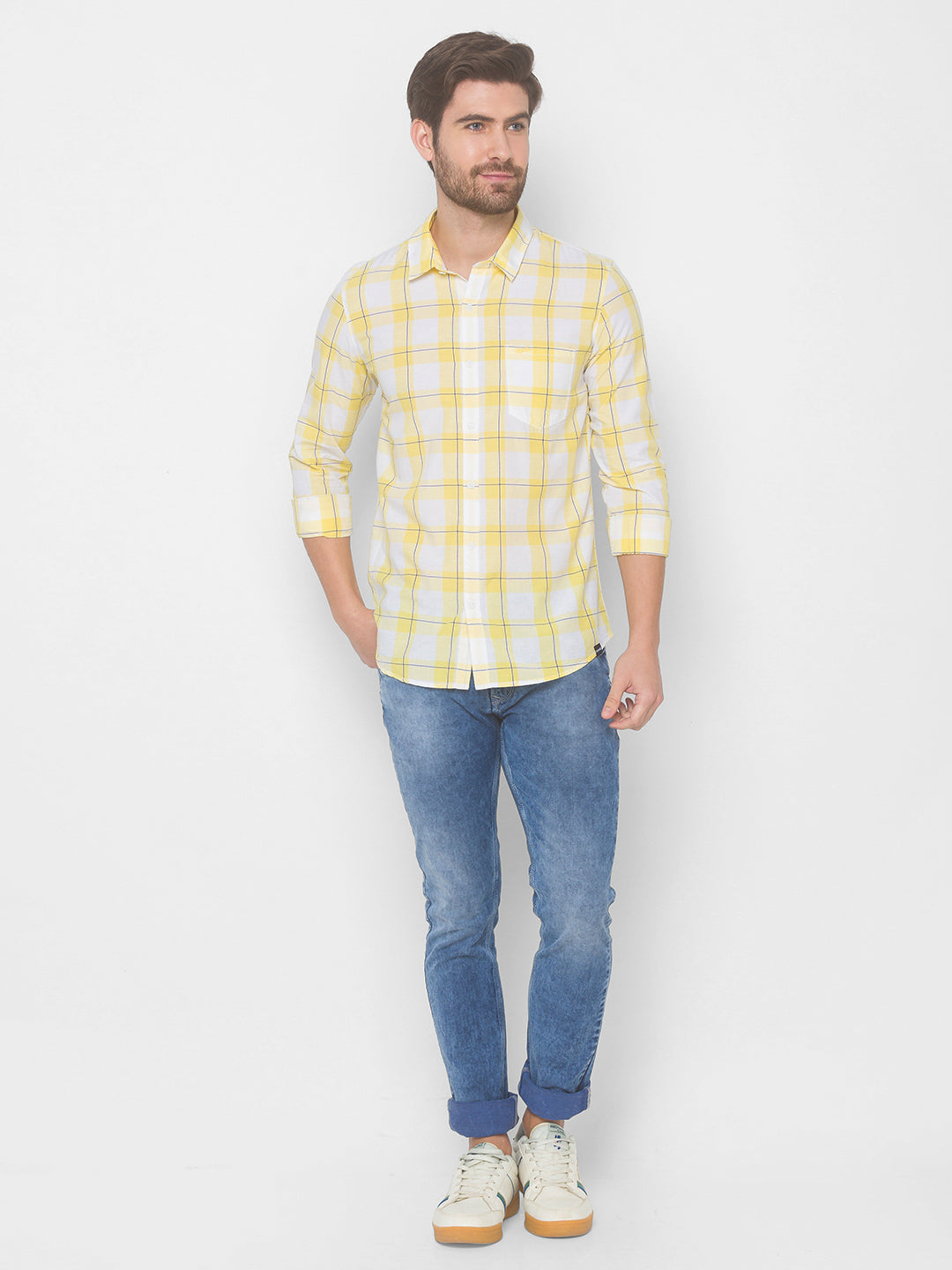 Spykar Men Lime Yellow Cotton Shirts (Slim)