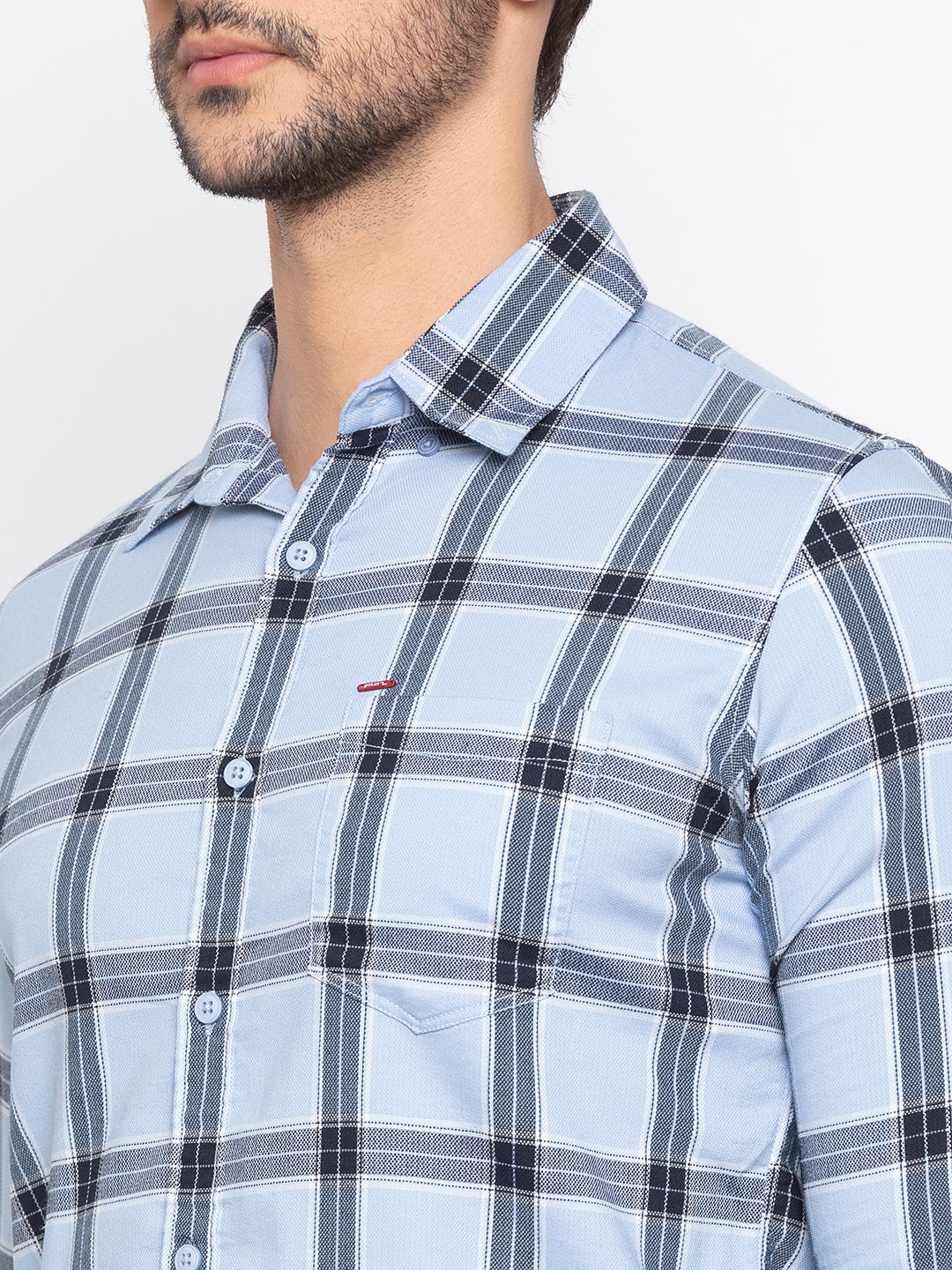 Spykar Men Sky Blue Checked Slim Fit Casual Shirt