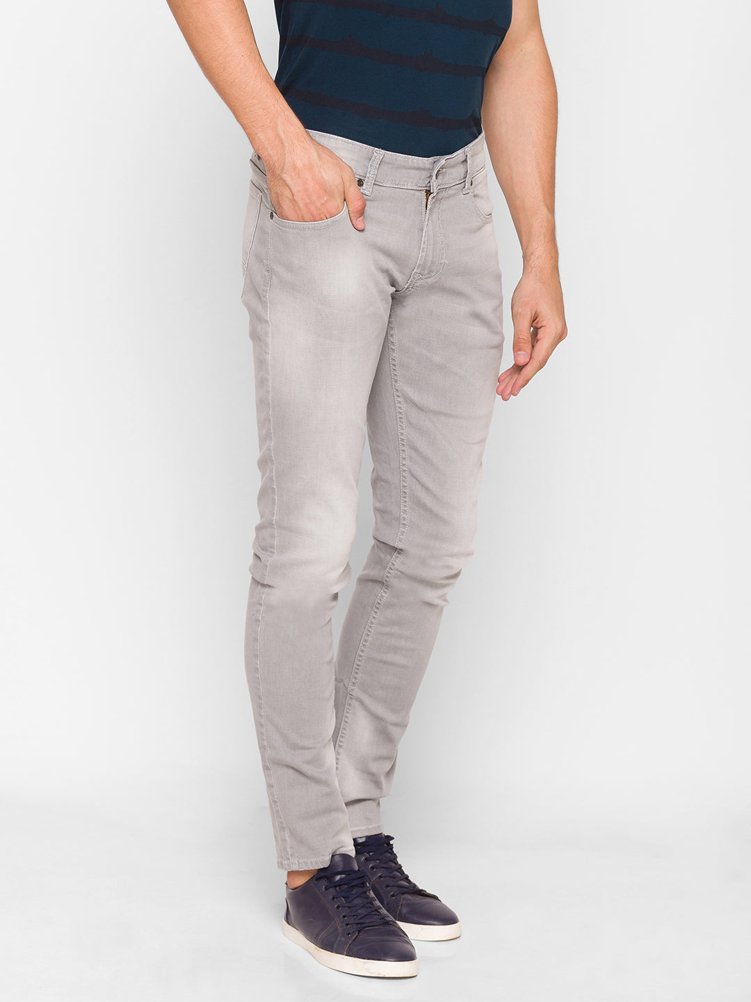 Spykar Men Grey Cotton Slim Fit Narrow Length Jeans (Skinny)