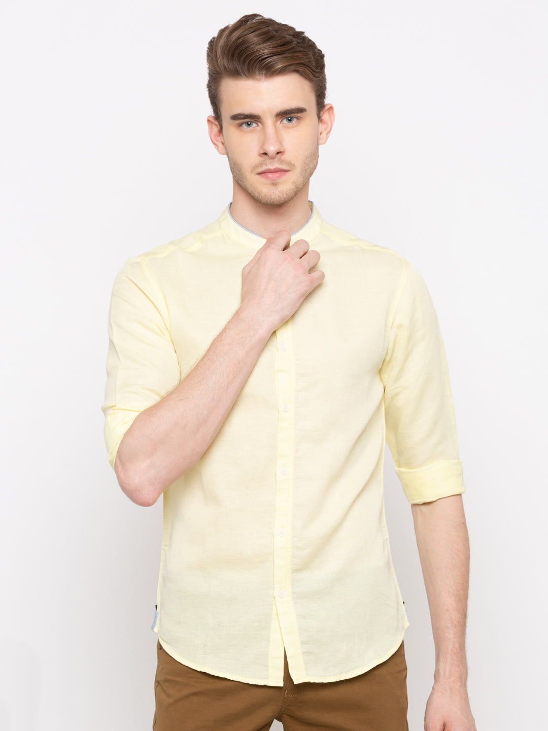 Spykar Slim Fit Men Yellow Cotton Casual Shirt