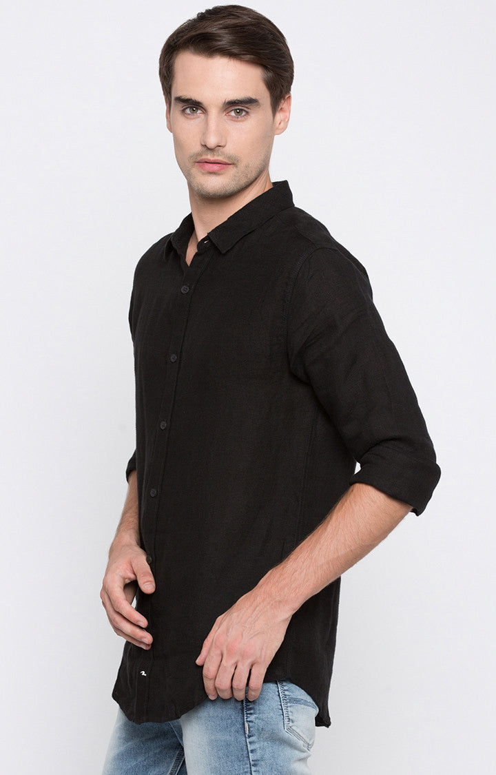 Spykar Men'S Black Cotton Solid Casual Shirts