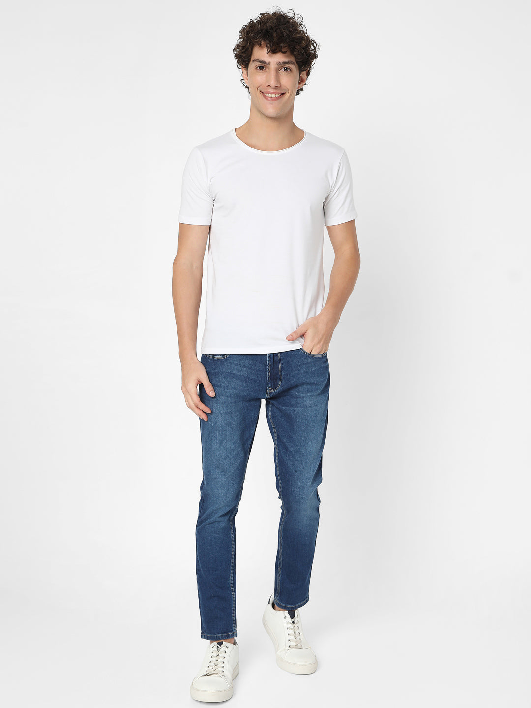 Spykar Men Mid Blue Cotton Slim Fit Tapered Length Jeans (Kano)