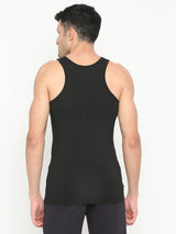 Men Premium Black Cotton Blend Vest - Underjeans By Spykar