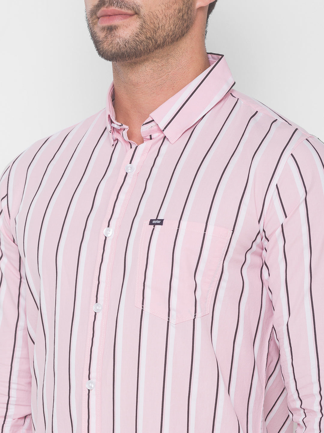 Spykar Men Baby Pink Cotton Slim Fit Shirt